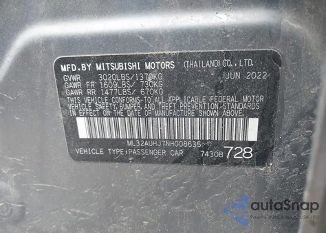 2022 Mitsubishi Mirage Es/Le z USA, uszkodzony, nr VIN ML32AUHJ7NH008635